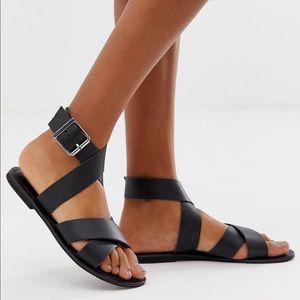 Asos Flossy Leather Cross Strap Flat Sandals